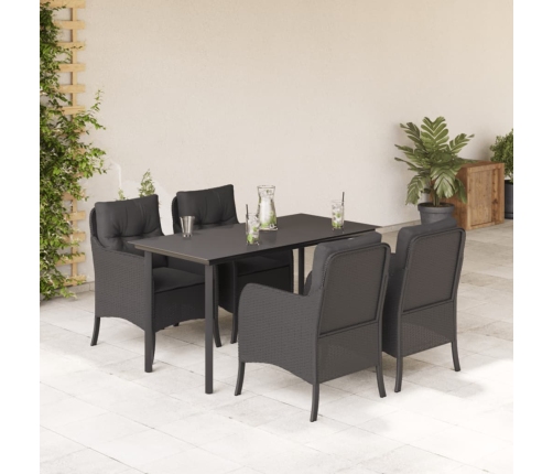 Set de muebles jardín 5 pzas con cojines ratán sintético negro