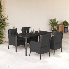 Set de muebles jardín 5 pzas con cojines ratán sintético negro