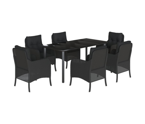Set de comedor de jardín 7 pzas y cojines ratán sintético negro