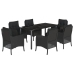 Set de comedor de jardín 7 pzas y cojines ratán sintético negro