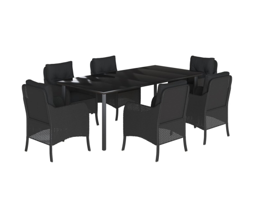 Set de comedor de jardín 7 pzas y cojines ratán sintético negro