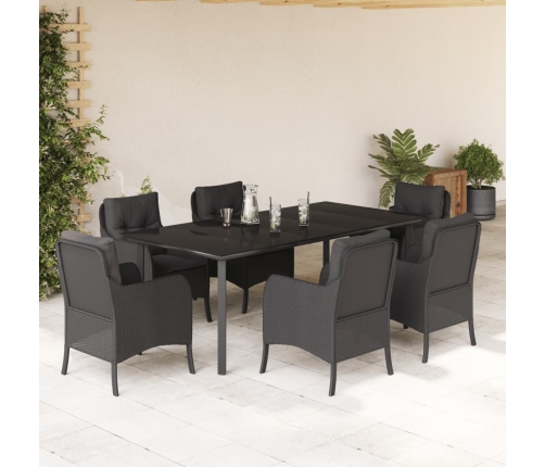 Set de comedor de jardín 7 pzas y cojines ratán sintético negro