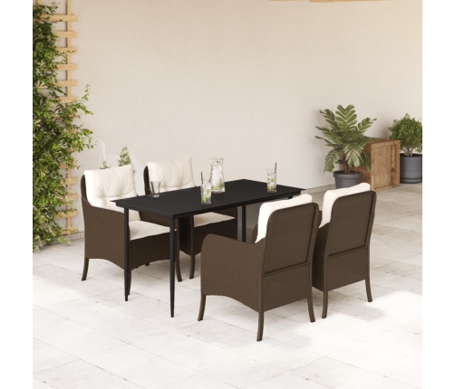 Set comedor de jardín 5 piezas y cojines ratán sintético marrón