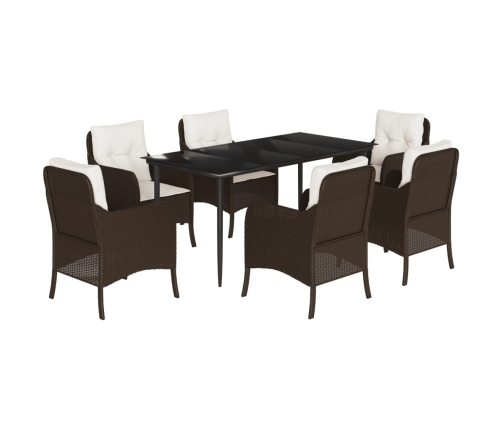 Set comedor de jardín 7 pzas con cojines ratán sintético marrón