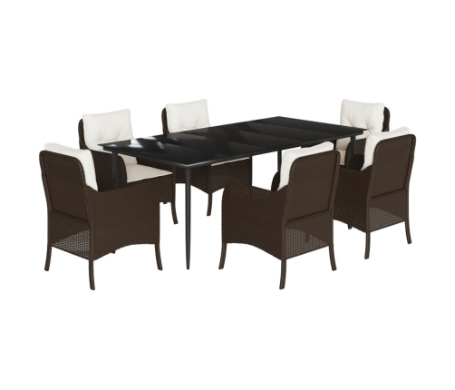 Set comedor de jardín 7 pzas con cojines ratán sintético marrón