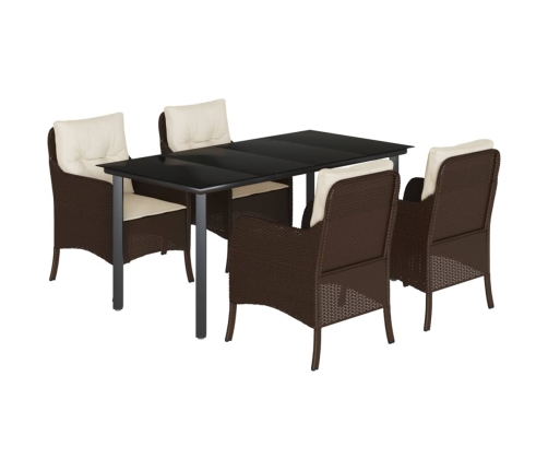 Set comedor de jardín 5 piezas y cojines ratán sintético marrón