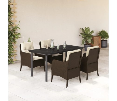 Set comedor de jardín 5 piezas y cojines ratán sintético marrón