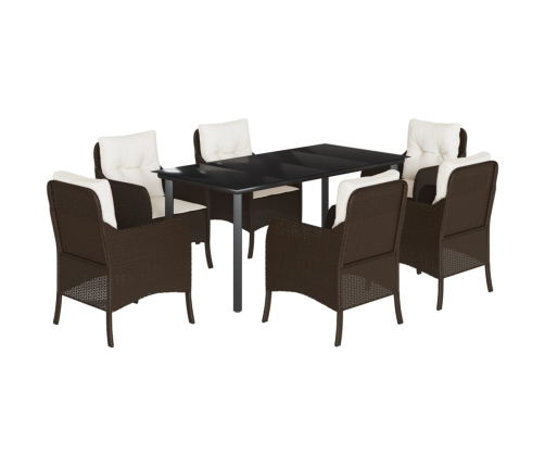 Set comedor de jardín 7 pzas con cojines ratán sintético marrón