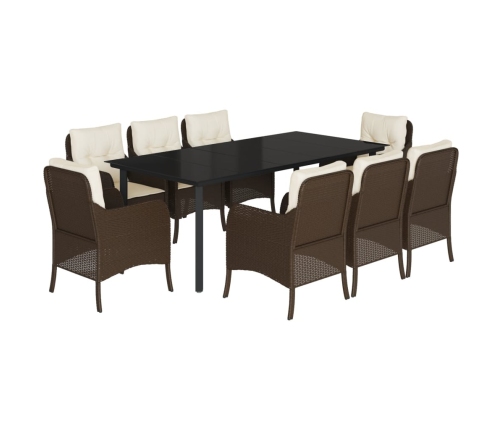 Set comedor para jardín 9 pzas y cojines ratán sintético marrón