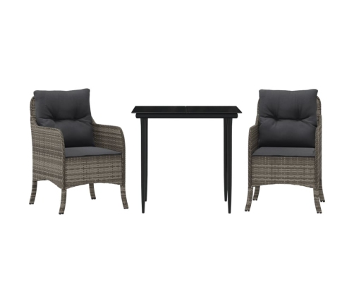 Set comedor de jardín 3 piezas con cojines ratán sintético gris