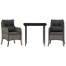 Set comedor de jardín 3 piezas con cojines ratán sintético gris