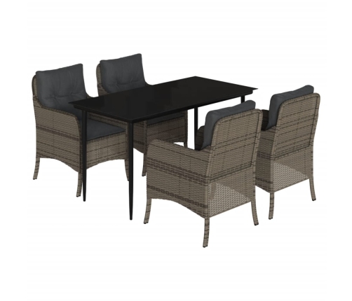 Set comedor de jardín 5 piezas con cojines ratán sintético gris