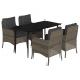 Set comedor de jardín 5 piezas con cojines ratán sintético gris