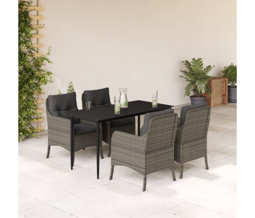 Set comedor de jardín 5 piezas con cojines ratán sintético gris