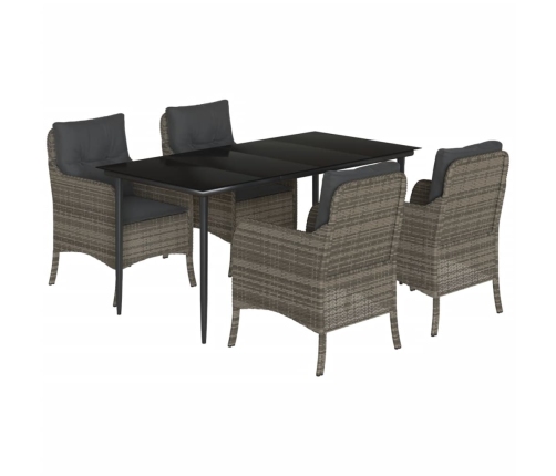 Set comedor de jardín 5 piezas con cojines ratán sintético gris