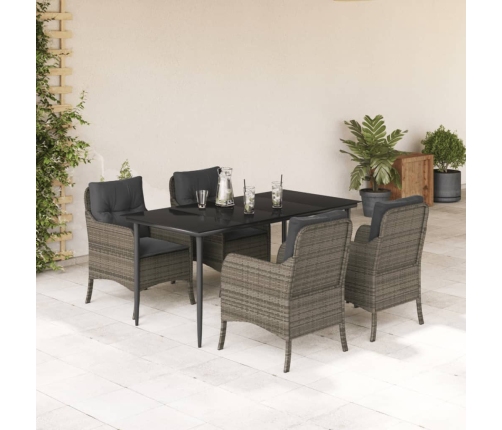 Set comedor de jardín 5 piezas con cojines ratán sintético gris