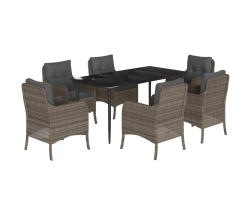 Set comedor jardín 7 pzas y cojines ratán sintético gris