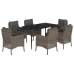 Set comedor jardín 7 pzas y cojines ratán sintético gris