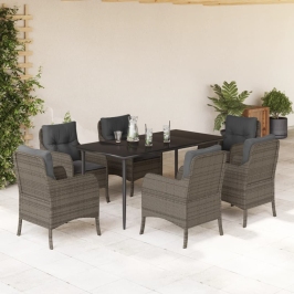 Set comedor jardín 7 pzas y cojines ratán sintético gris