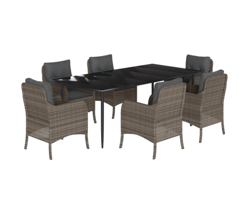 Set comedor jardín 7 pzas y cojines ratán sintético gris