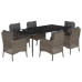 Set comedor jardín 7 pzas y cojines ratán sintético gris