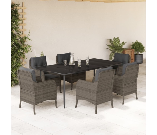 Set comedor jardín 7 pzas y cojines ratán sintético gris
