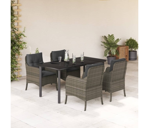 Set comedor de jardín 5 piezas con cojines ratán sintético gris