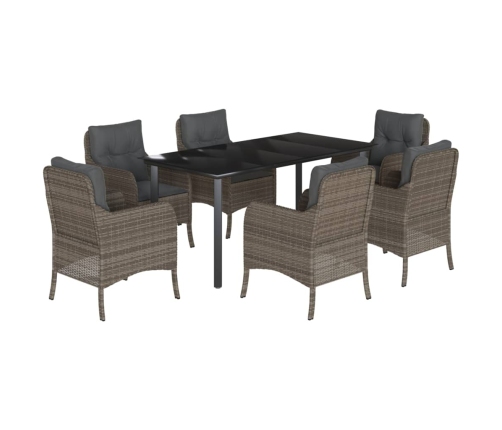 Set comedor jardín 7 pzas y cojines ratán sintético gris