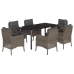 Set comedor jardín 7 pzas y cojines ratán sintético gris