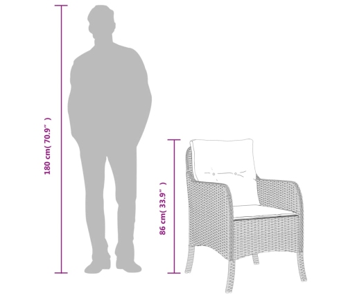 Set comedor jardín 7 pzas y cojines ratán sintético gris