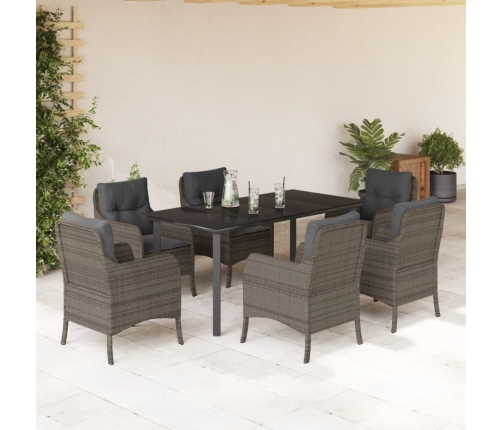 Set comedor jardín 7 pzas y cojines ratán sintético gris