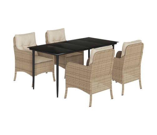 Set comedor de jardín 5 pzas con cojines ratán sintético beige