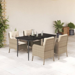 Set comedor de jardín 5 pzas con cojines ratán sintético beige
