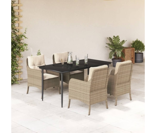 Set comedor de jardín 5 pzas con cojines ratán sintético beige