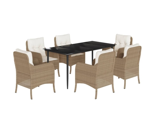 Set comedor de jardín 7 pzas con cojines ratán sintético beige