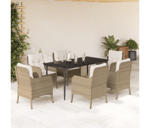 Set comedor de jardín 7 pzas con cojines ratán sintético beige