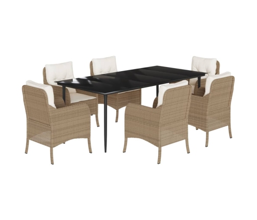 Set comedor de jardín 7 pzas con cojines ratán sintético beige