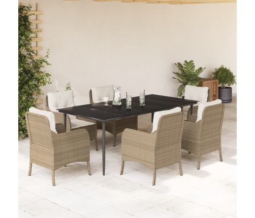 Set comedor de jardín 7 pzas con cojines ratán sintético beige