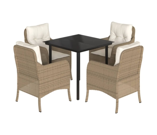 Set comedor de jardín 5 pzas con cojines ratán sintético beige