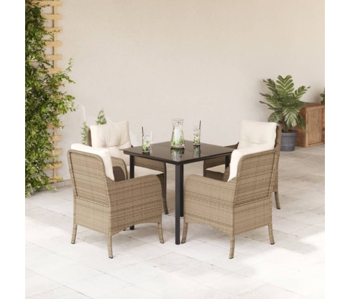Set comedor de jardín 5 pzas con cojines ratán sintético beige