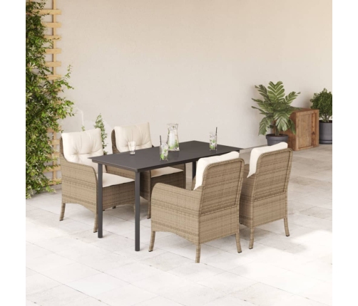 Set comedor de jardín 5 pzas con cojines ratán sintético beige