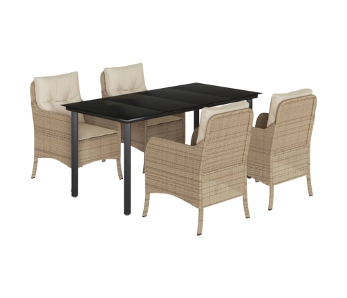 Set comedor de jardín 5 pzas con cojines ratán sintético beige