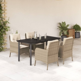 Set comedor de jardín 5 pzas con cojines ratán sintético beige