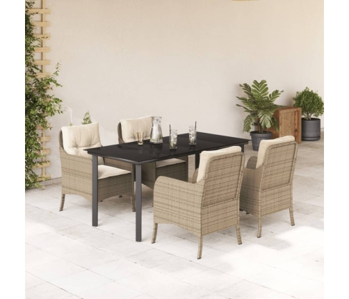 Set comedor de jardín 5 pzas con cojines ratán sintético beige