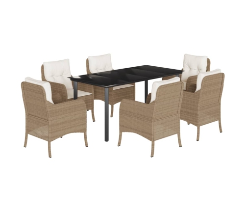 Set comedor de jardín 7 pzas con cojines ratán sintético beige