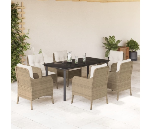 Set comedor de jardín 7 pzas con cojines ratán sintético beige