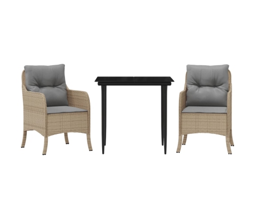 Set comedor de jardín 3 pzas con cojines ratán sintético beige