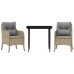 Set comedor de jardín 3 pzas con cojines ratán sintético beige