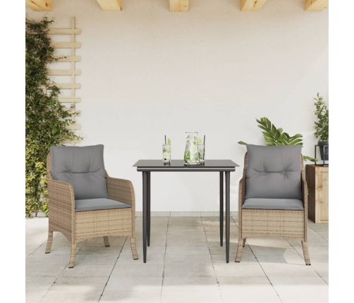 Set comedor de jardín 3 pzas con cojines ratán sintético beige