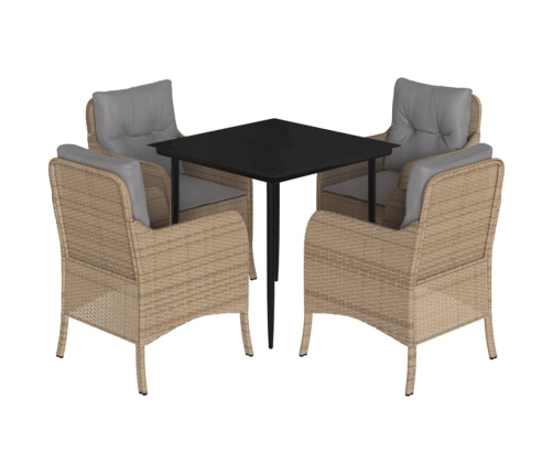 Set comedor de jardín 5 pzas con cojines ratán sintético beige